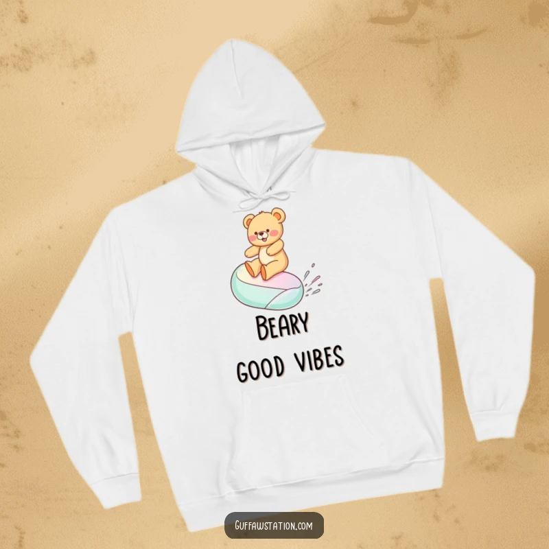 Funny hoodie featuring a teddy bear riding a wobbling jelly bean, capturing a moment of delightful, sugary chaos and joy.