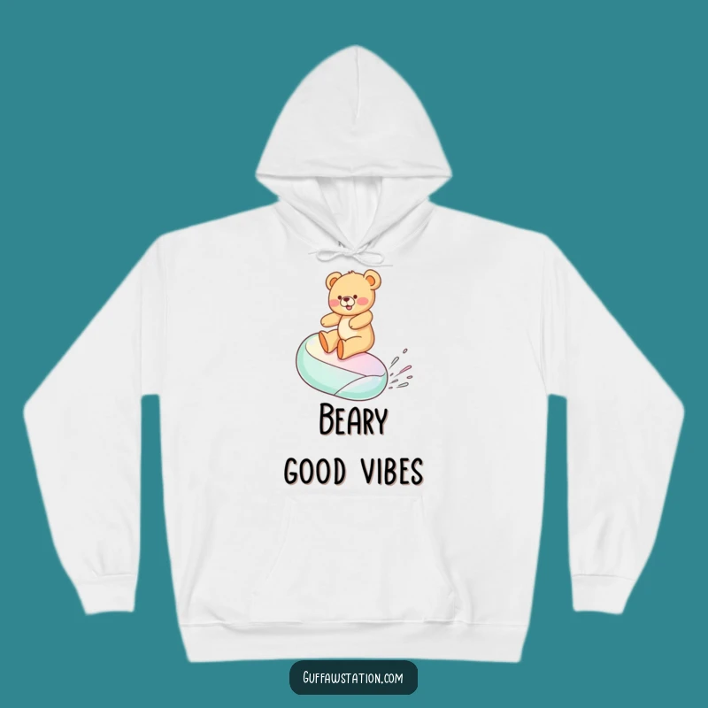 Funny Jelly Bean Surfing Teddy Bear Hoodie - Cozy Cartoon Sweatshirt & Funny Gift