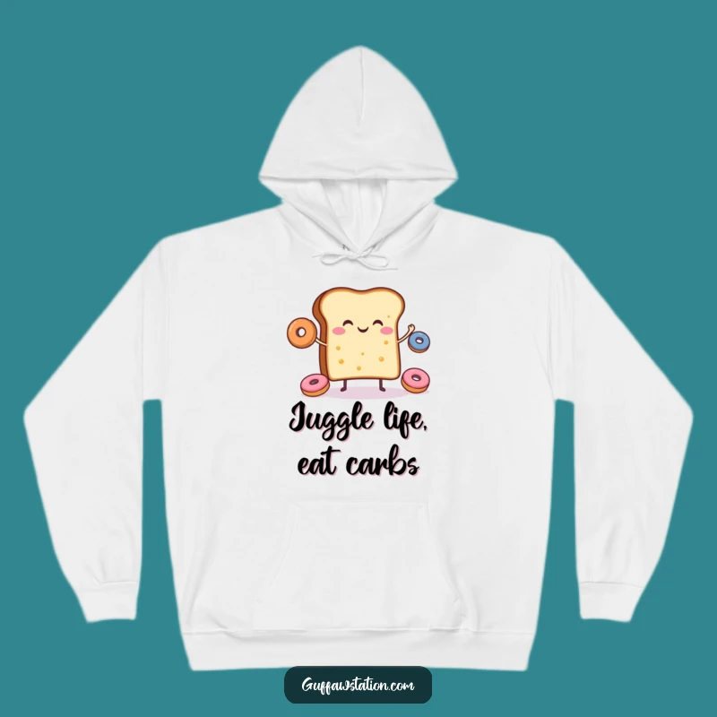 Cozy Funny Toast Donut Juggling Hoodie: Warm Breakfast Cheer, Perfect Gift!