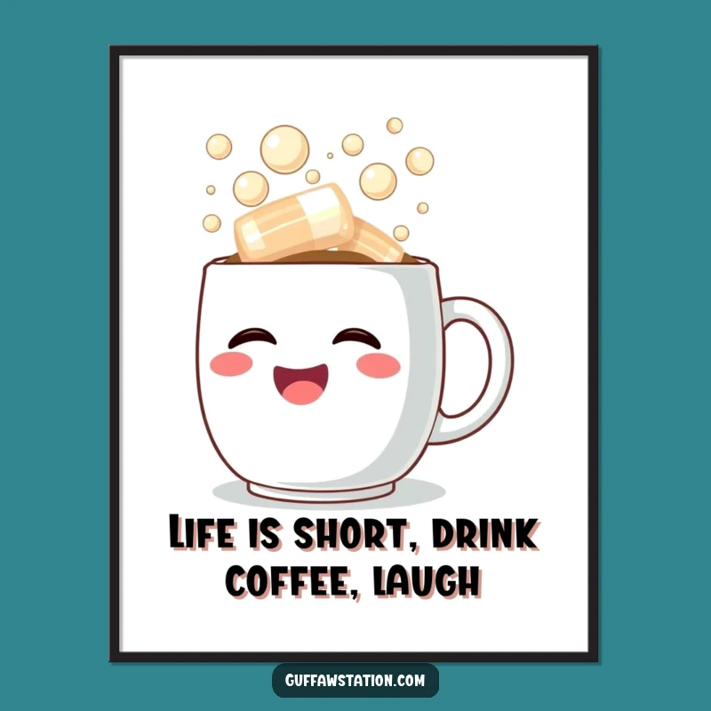 Free Printable Coffee Mug Art: Laughter Overflow Humorous Decor