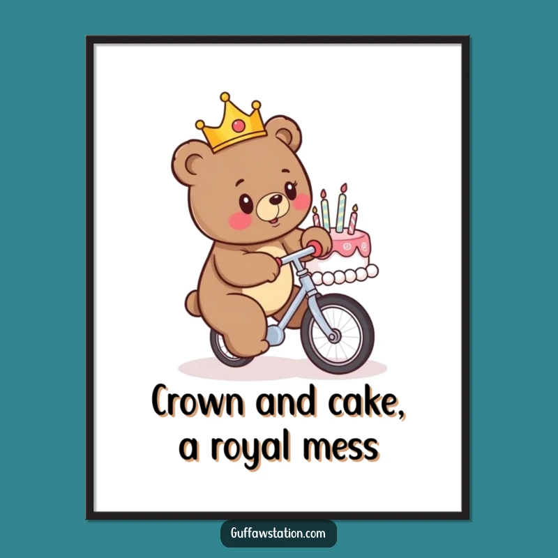 Free Printable Funny Wall Art: Bear's Unicycle Cake Fail Downloadable Hilarious Decor