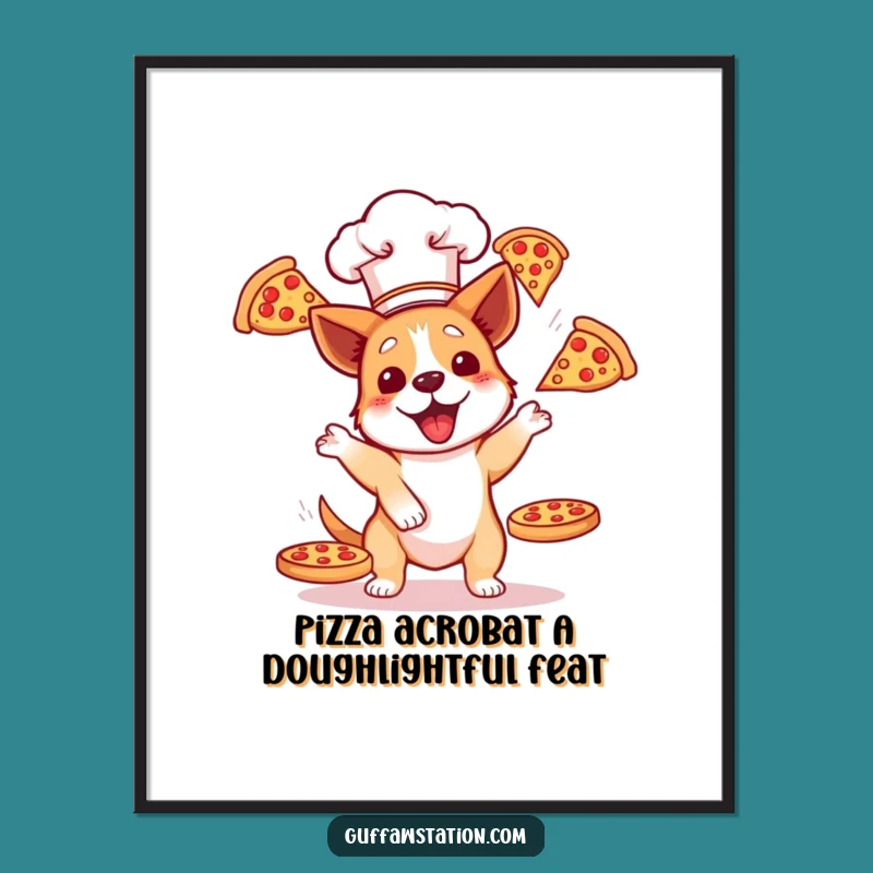 Free Printable Wall Art: Funny Dog Chef Juggling Pizzas Downloadable Art Gift
