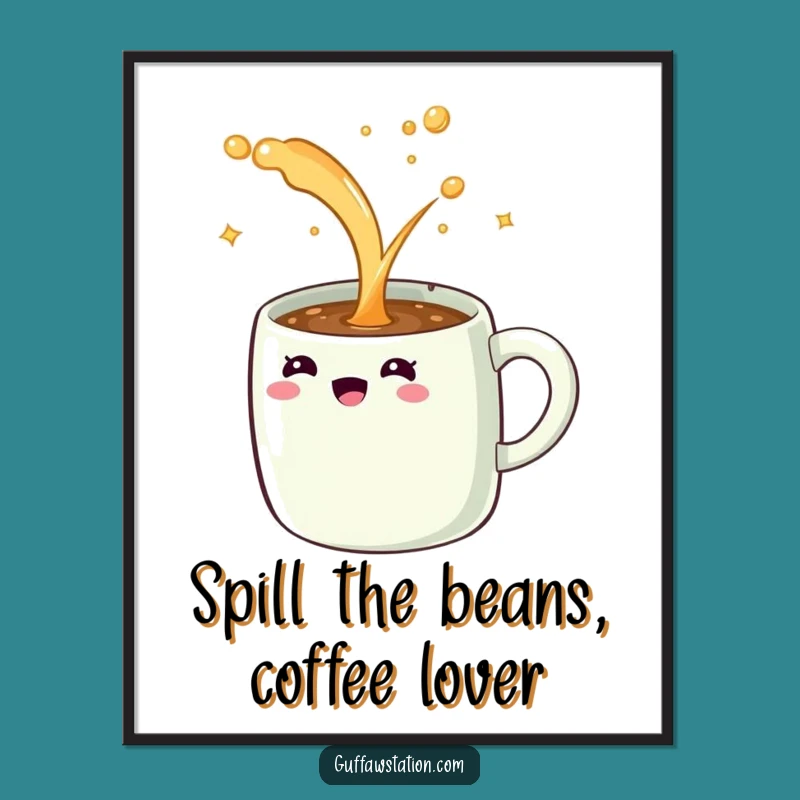 Funny Free Printable Wall Art: Giggling Coffee Mug Spilling Sparkles for Cheerful Decor