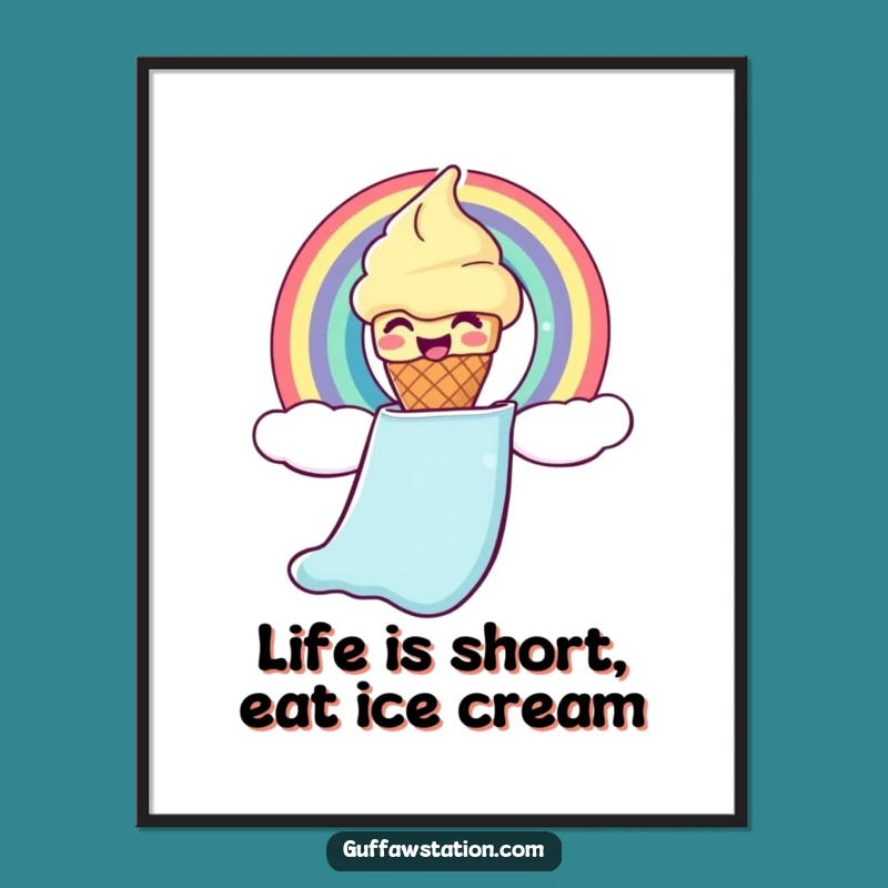 Funny Free Printable Wall Art: Giggling Ice Cream, Quirky Downloadable Decor, DIY Art