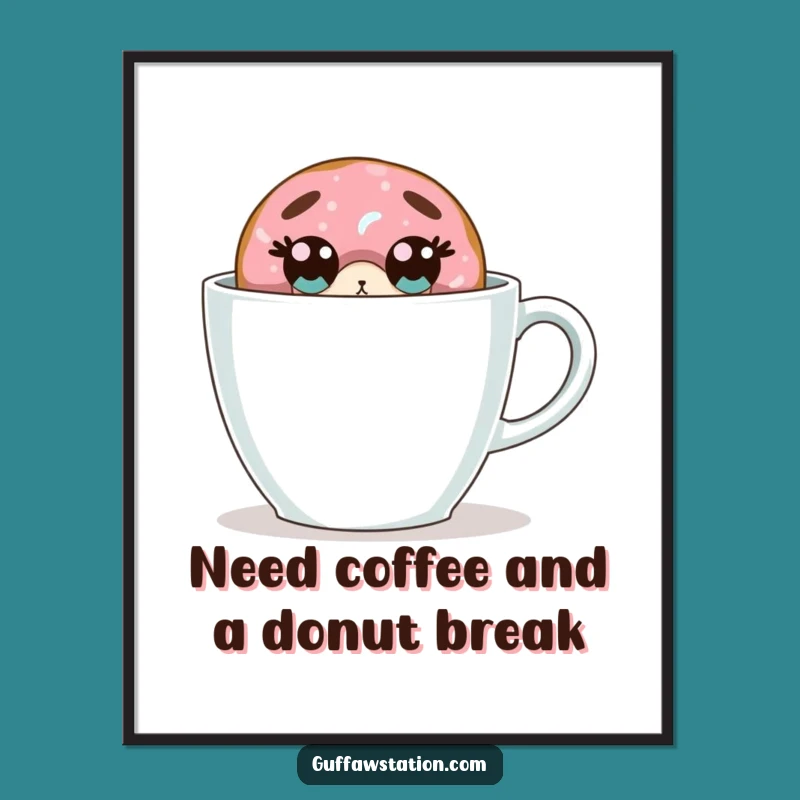 Funny Free Printable Wall Art: Surprised Donut Behind Coffee Cup!
