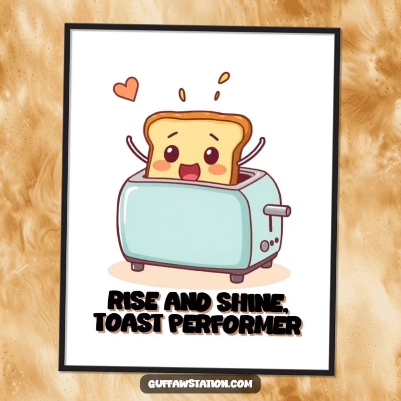 Funny Free Printable Wall Art: Surprised toast dramatically popping out of a toaster, adding comedic flair.