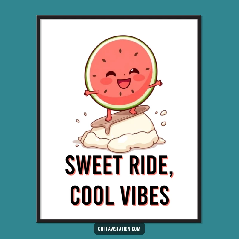 Funny Free Printable Wall Art: Giggling Watermelon Surfer for a Quirky DIY Decor