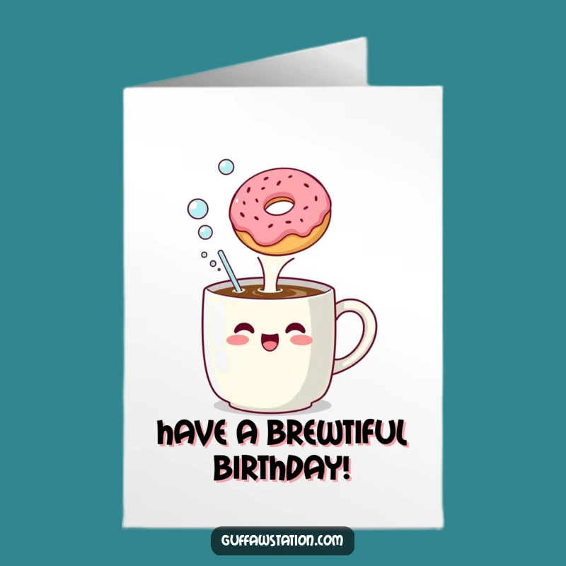 Free Printable Birthday Card: Bubble Mug Donut Funny Downloadable Gift