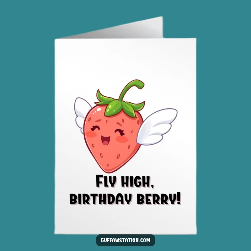 Free Printable Birthday Card: Flying Strawberry for a Joyful, Sweet Celebration
