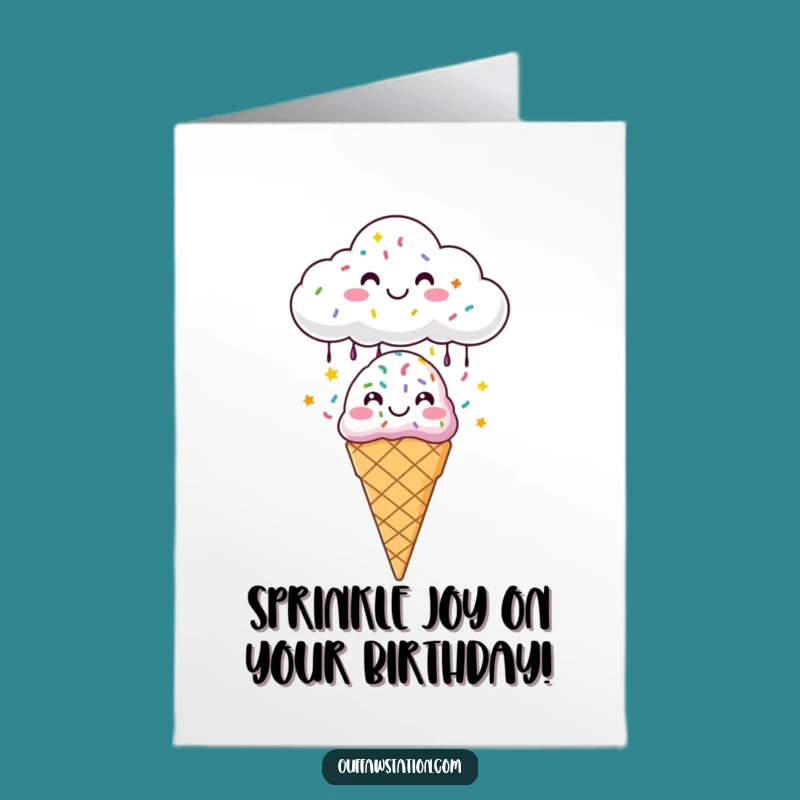 Free Printable Birthday Card: Sprinkle Joy! Funny Cloud & Ice Cream Downloadable DIY Gift.