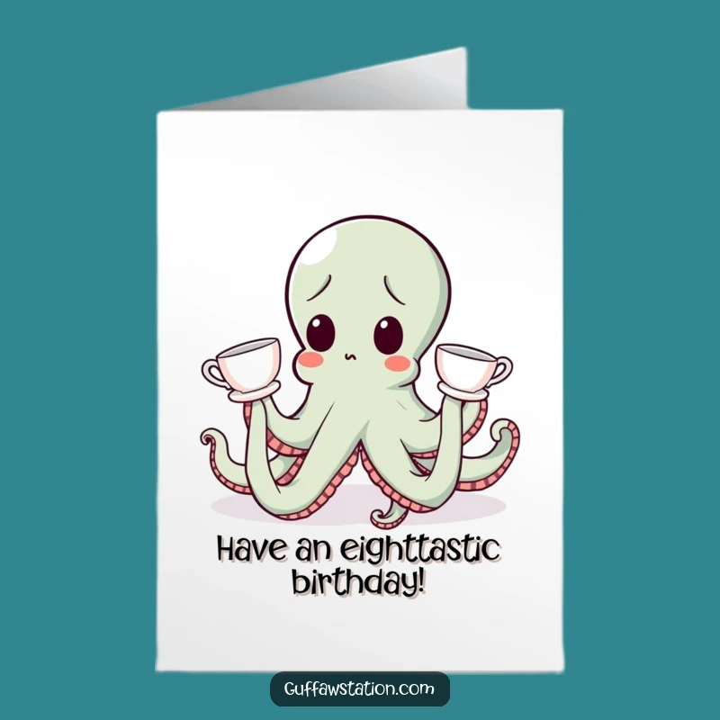 Free Printable Clumsy Octopus Teacup Birthday Card - Funny Downloadable Ocean Lover Gift