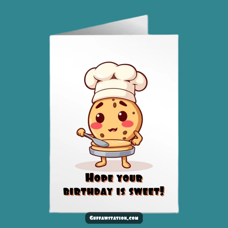Free Printable Cookie Birthday Card: Chef Flipping Pancakes Downloadable Fun Gift
