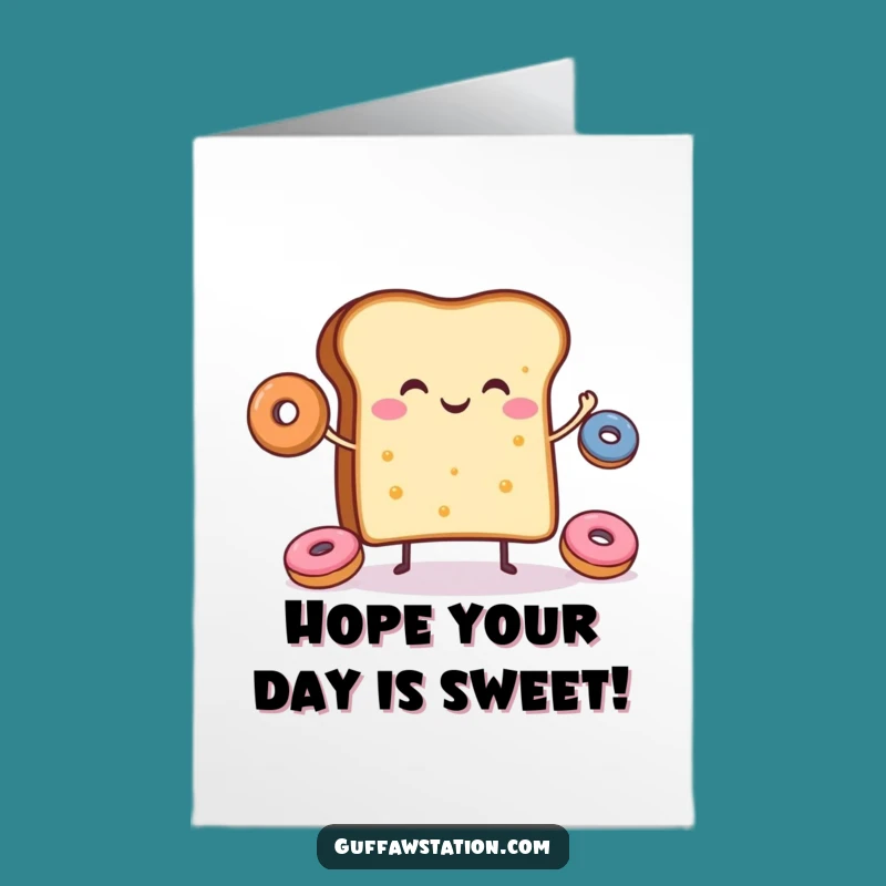 Free Printable Birthday Card: Cheerful Toast Juggling Donuts for a Sweet Celebration