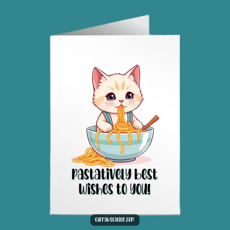 Free Printable Birthday Card: Cat's Spaghetti Mess! Funny Downloadable Gift