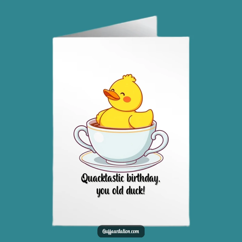 Free Printable Funny Duck Birthday Card: Confused Bobbing Rubber Duck Teacup Downloadable Gift