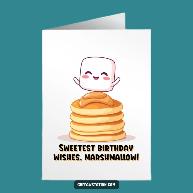Free Printable Birthday Card: Marshmallow's Pancake Balance for Sweet Downloadable Gift