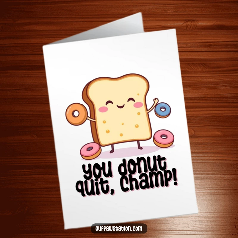 Funny Free Printable Congrats Card: A happy slice of toast juggles donuts, celebrating a sweet success.