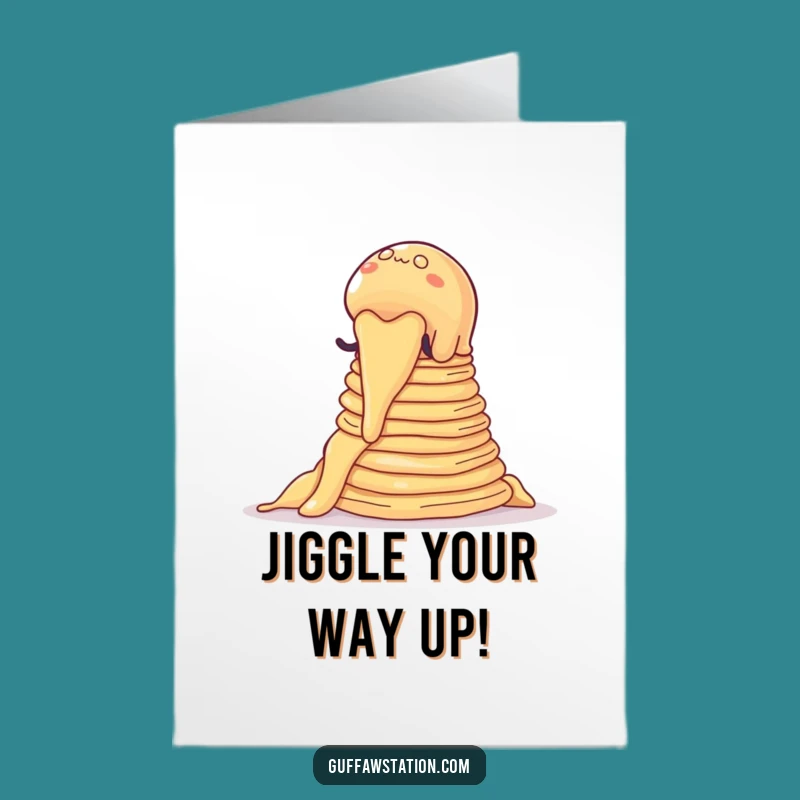 Free Printable Congrats Card: Wobbly Jelly Climbs Pancakes - Funny Downloadable Gift