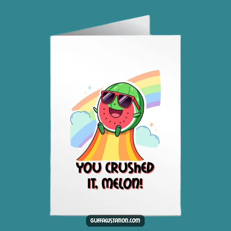 Free Printable Funny Watermelon Congrats Card: Celebrate Wins with a Smooth Rainbow Slide