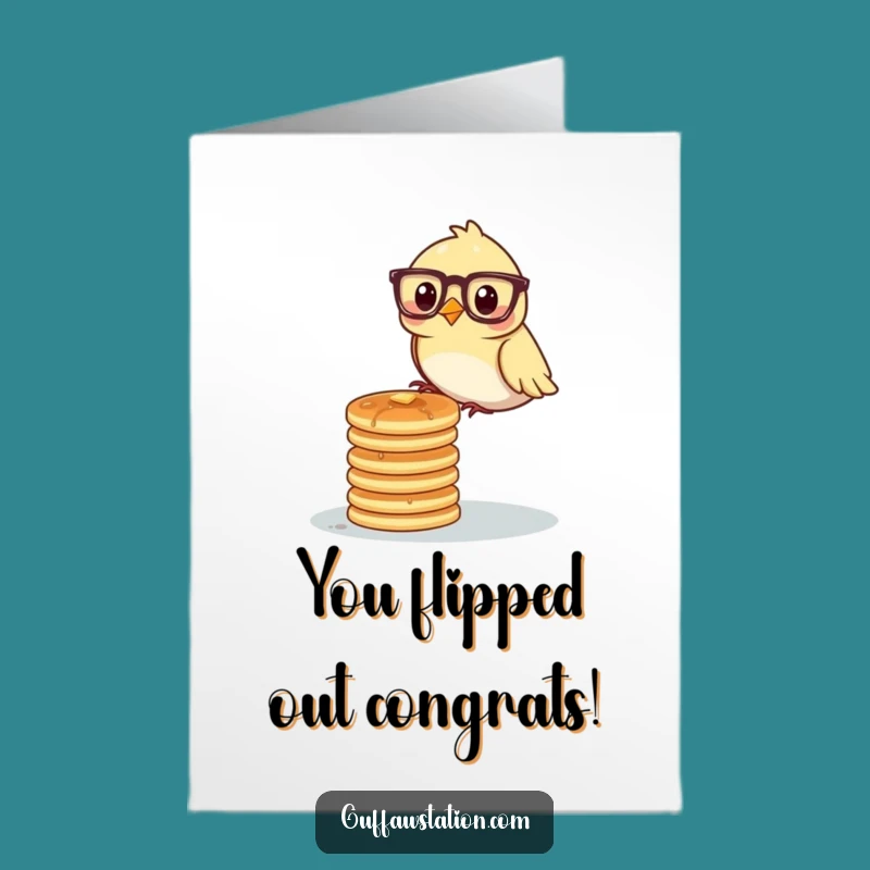 Free Printable Congrats Card: Bird Stacking Pancakes Funny Downloadable Gift