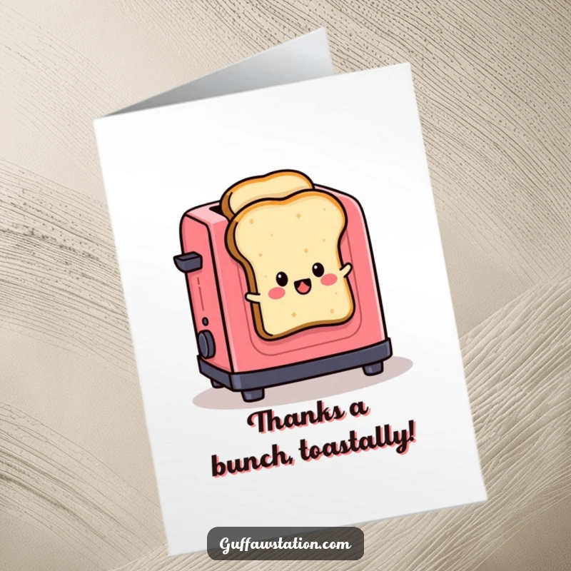 Funny Free Printable Thank You Card: A slice of toast triumphantly jumping out of a toaster, appreciating the help received.