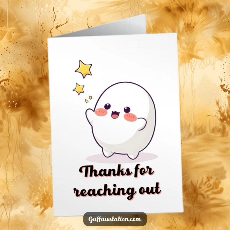 Funny Free Printable Thank You Card: A playful blob character joyfully tries to catch falling stars, saying thank you.