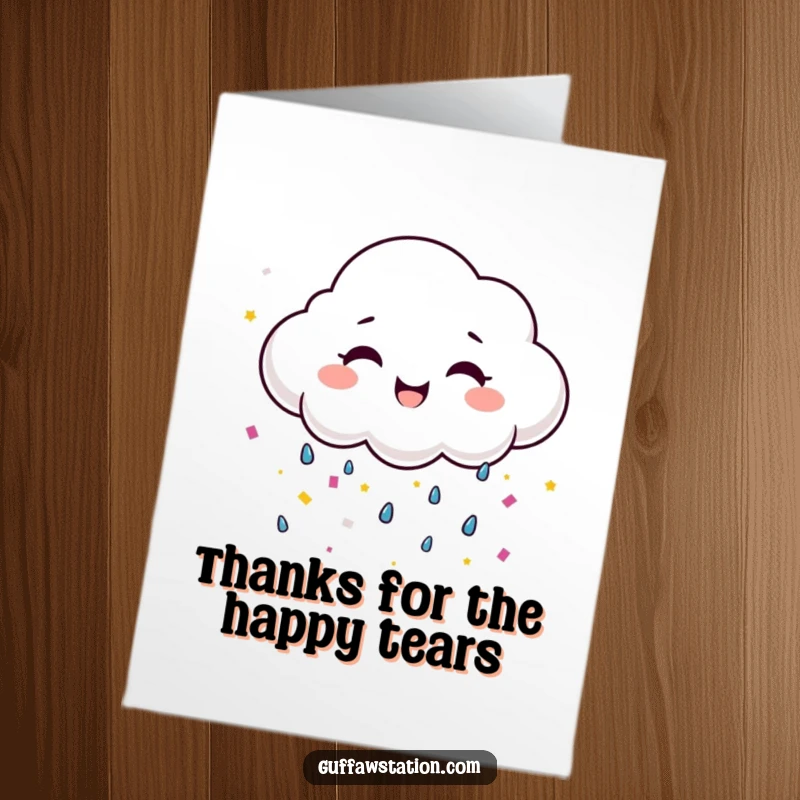 Funny Free Printable Thank You Card: A smiling cloud cries colorful confetti, expressing heartfelt thanks.