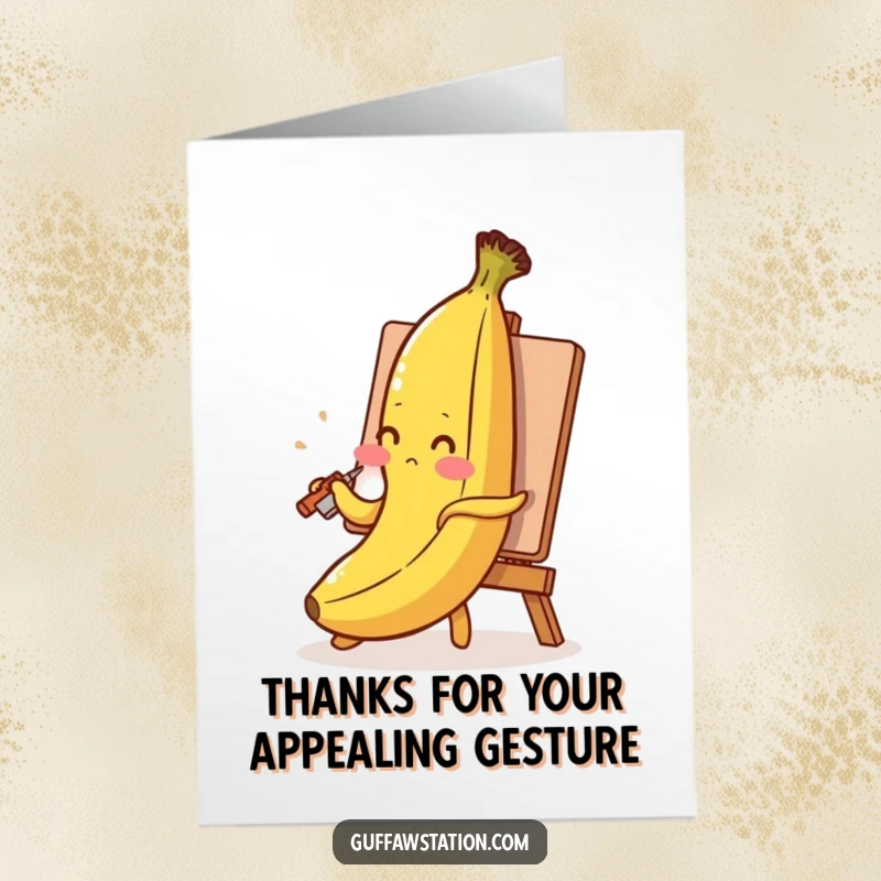 Funny Free Printable Thank You Card: Blushing banana proudly paints its self-portrait using its peel.