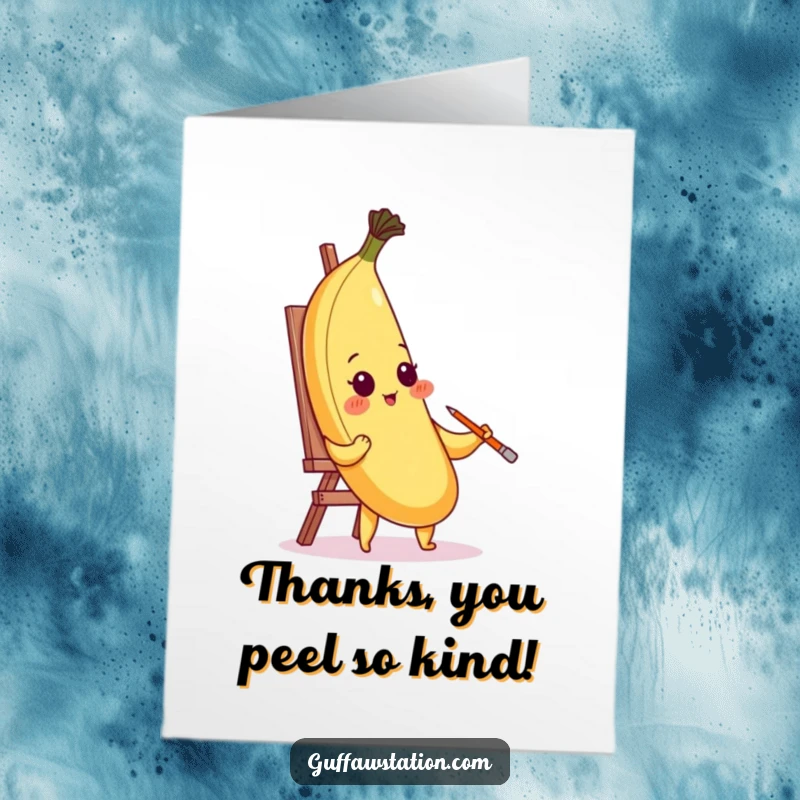 Funny Free Printable Thank You Card: A blushing banana attempts to paint its portrait using its own peel. Artistic and funny.
