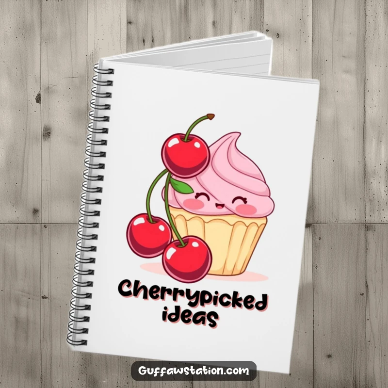 Funny notebook with a blushing cupcake cover, perfect for jotting down notes, recipes, or sweet secrets with humor.