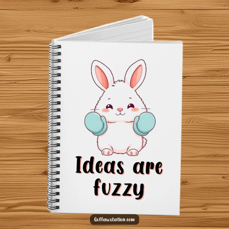 Funny notebook featuring a fluffy bunny accidentally wearing oven mitts as mittens, ideal for jotting down notes with cute, baking-themed humor.