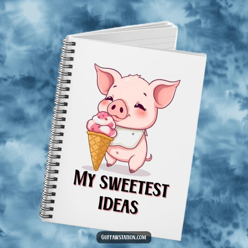 Funny Piglet Notebook: A bibbed piglet attempting to eat a giant ice cream cone, ideal for jotting sweet and funny ideas.