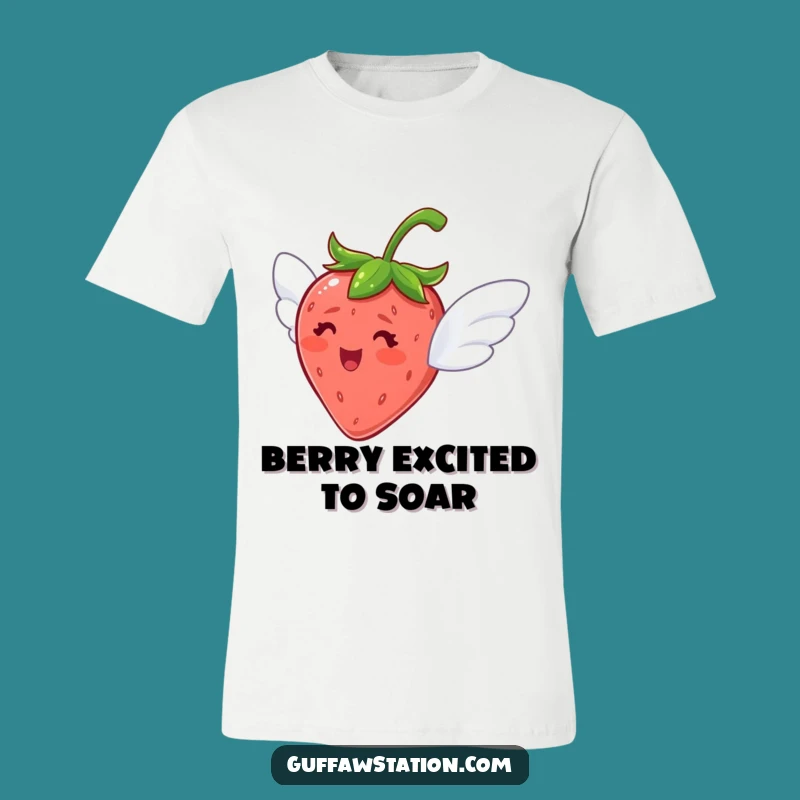 Funny Flying Strawberry T-Shirt: Delighted Flight, Fun Fruit Tee Gift!