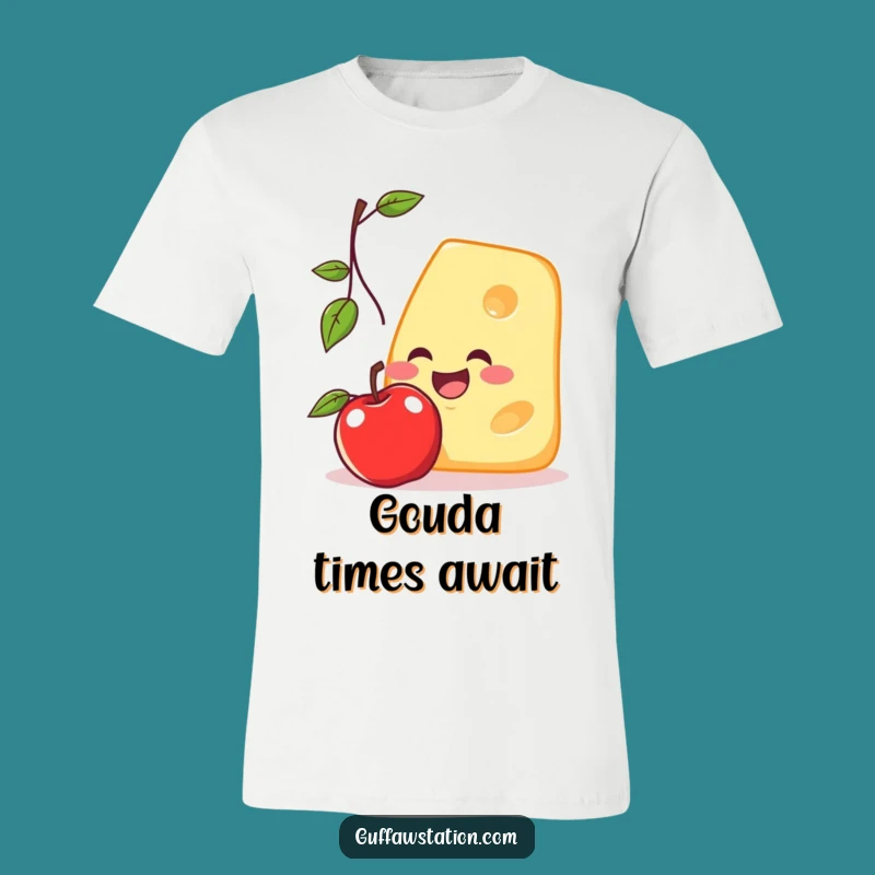 Funny Cheese Catching Apple T-Shirt - Witty Cartoon Apparel & Funny Gift