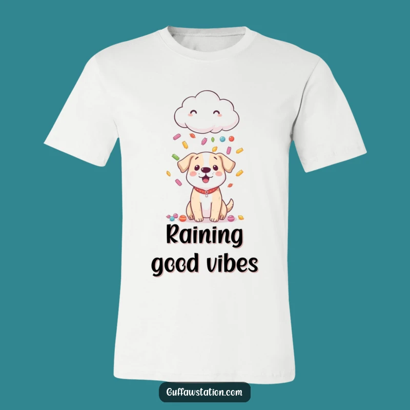 Funny Shy Cloud Dog T-Shirt: Sweet Candy Shower Adventure