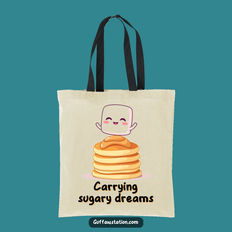 Funny Marshmallow Pancakes Tote Bag: Giggling Cartoon Character Carryall For Gift